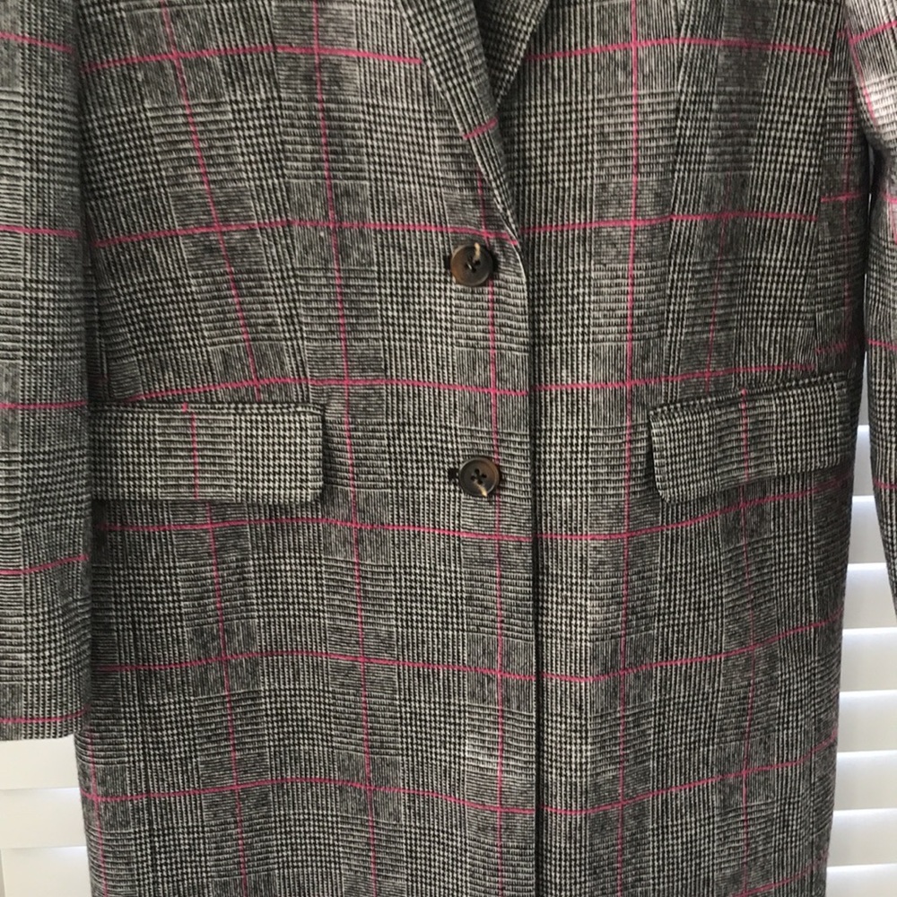 J Crew Glen Plaid Topcoat Wool Black Ivory Plum Size 4 - Picture 8 of 16